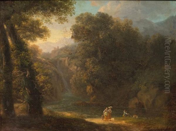 Paysage Neo-classique Avec Une Chute D'eau Oil Painting by Prosper Francois Irenee Barrigues de Fontainieu