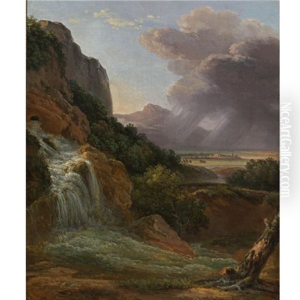 Landscape With Waterfall by Prosper Francois Irenee Barrigues de Fontainieu