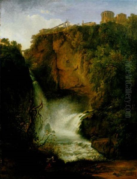 Les Cascades De Tivoli Avec Le Temple De La Sibylle by Prosper Francois Irenee Barrigues de Fontainieu