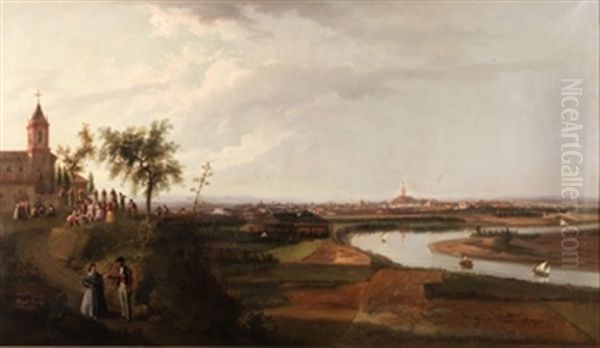 Vista De Sevilla Con El Guadalquivir Oil Painting by Manuel Barron y Carrillo