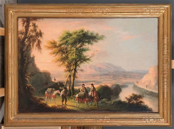 Paisaje Rondeno Con Bandoleros Oil Painting by Manuel Barron y Carrillo