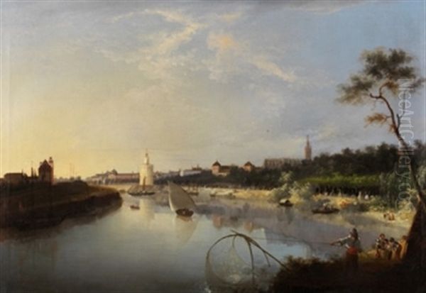 El Guadalquivir A Su Paso Por Sevilla Oil Painting by Manuel Barron y Carrillo