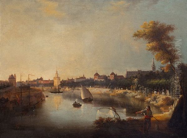 Vista Del Guadalquivir A Su Paso Por Sevilla Oil Painting by Manuel Barron y Carrillo