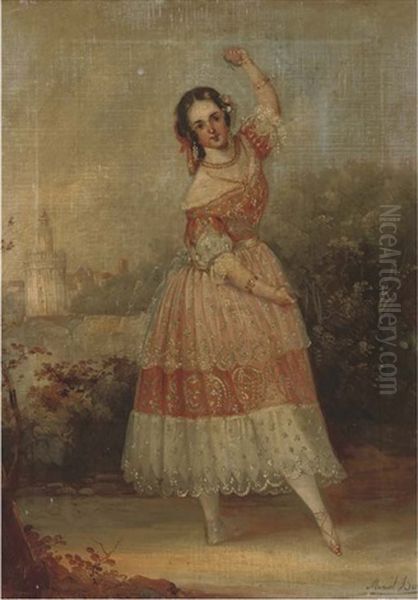 A Spanish Dancer Oil Painting by Manuel Barron y Carrillo