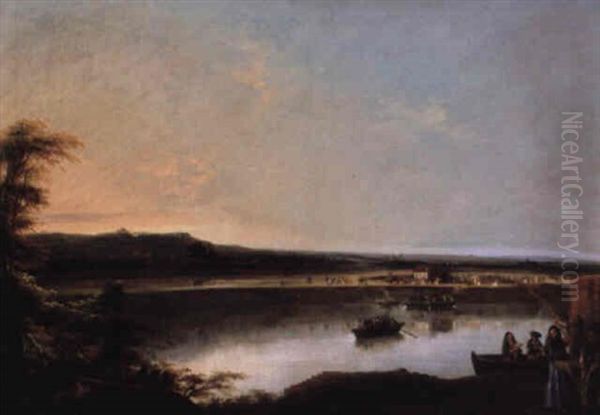 Crossing The Guadalquivir Oil Painting by Manuel Barron y Carrillo