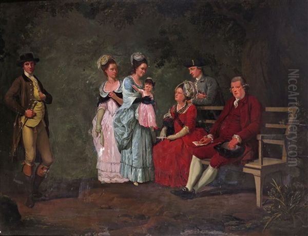 Group Portrait Of The Perry Family In A Wooded Park Oil Painting by Hugh Barron