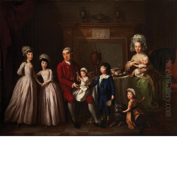 Portrait Of William Hodgson, His Wife Mary, And Their Children Oil Painting by Hugh Barron