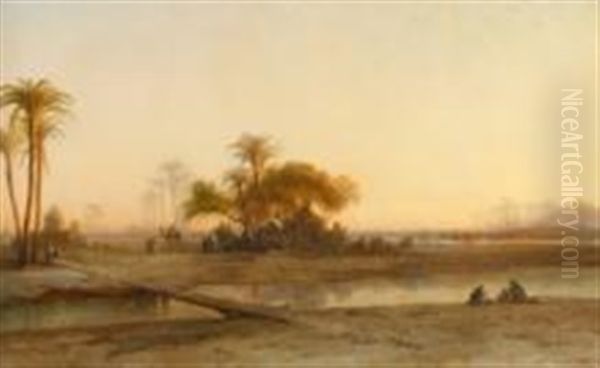 Vue De Birket El Sab, Egypte Oil Painting by Francois (Pierre Bernard) Barry