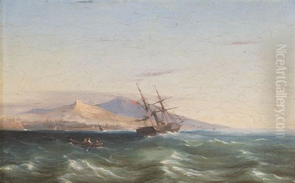 Navire Au Large De Marseille Oil Painting by Francois (Pierre Bernard) Barry