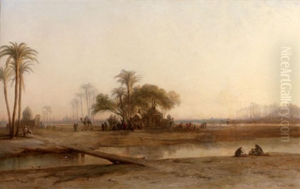 Vue Prise A Birket-essabe, Basse-egypte Oil Painting by Francois (Pierre Bernard) Barry