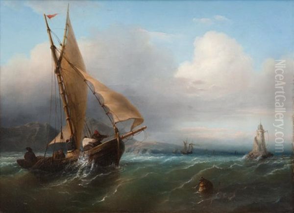 Pecheurs En Mer Oil Painting by Francois (Pierre Bernard) Barry