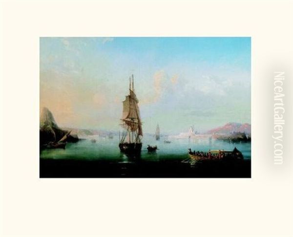 Soleil Levant Sur Un Port Mediterraneen Oil Painting by Francois (Pierre Bernard) Barry