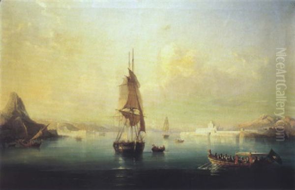 L'entree Du Port De Smyrne Oil Painting by Francois (Pierre Bernard) Barry