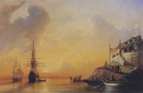 L'embarquement Oil Painting by Francois (Pierre Bernard) Barry