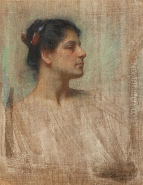 Profile Of A Lady In White Oil Painting by George Randolph Barse Jr.