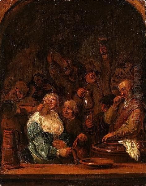 Peasants Carousing In A Tavern Oil Painting by Daniel Adriaensen