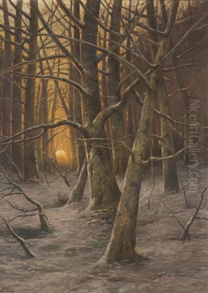 Winter Early Evening Oil Painting by Ludvik Bartak