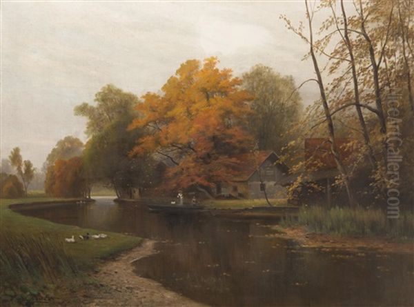 Autumn By The Water Oil Painting by Ludvik Bartak