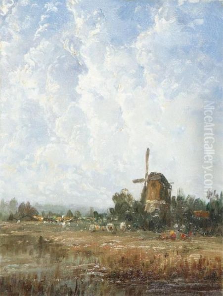 Landscape With Windmill Oil Painting by Ferdinand Adriaensens