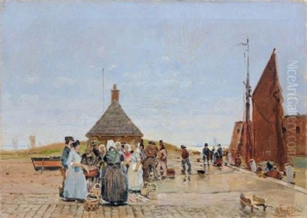 Fischmarkt Am Hafen Oil Painting by Hans Von Bartels