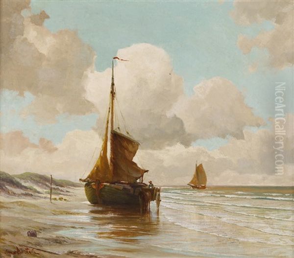 Fischerboote Am Strand Oil Painting by Hans Von Bartels