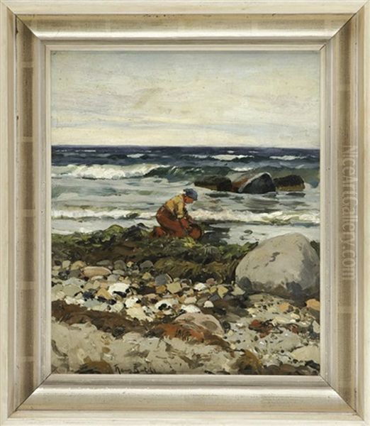 Muschelsammlerin An Der Meereskuste Oil Painting by Hans Von Bartels