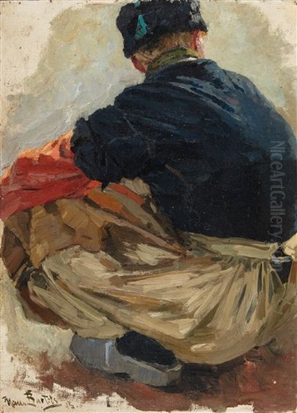 Study Of A Crouching Man Oil Painting by Hans Von Bartels