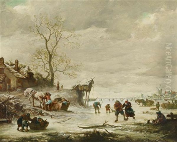 Hollandische Winterlandschaft Mit Eisvergnugen Oil Painting by Hans Von Bartels