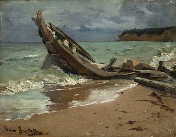 Wrack Am Strand Oil Painting by Hans Von Bartels