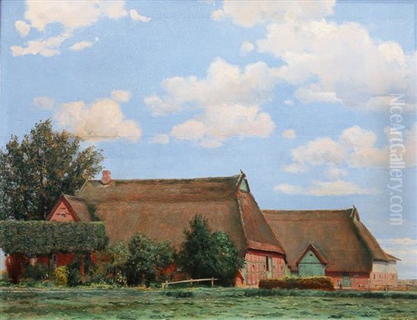 Frisian Farm Houses Oil Painting by Hans Von Bartels