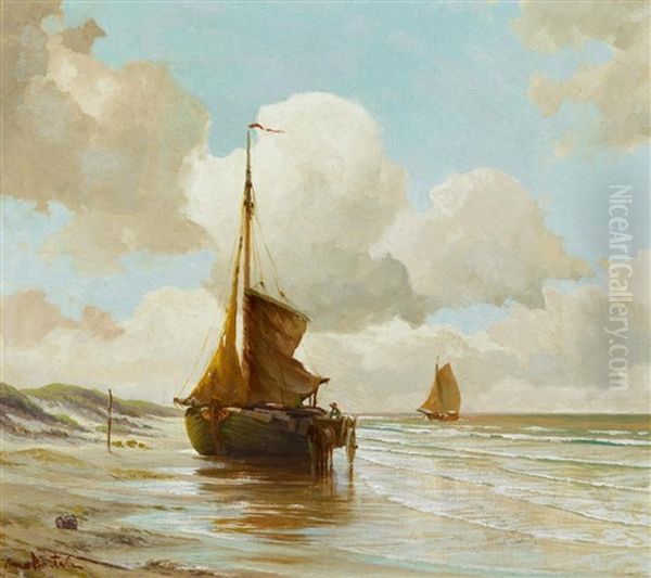 Aufliegende Boote Am Strand Oil Painting by Hans Von Bartels