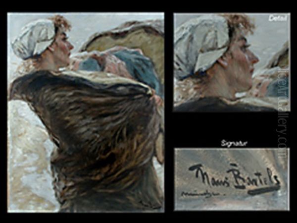 Wartende Fischersfrau Mit Kind Am Strand Oil Painting by Hans Von Bartels