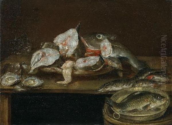 Stillleben Mit Karpfen,flussbarschen, Hecht, Kabeljau Und Austern Oil Painting by Alexander Adriaenssen