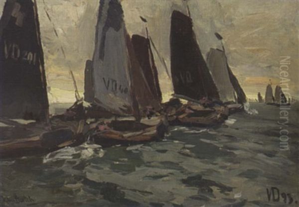 Volendam Sailing Vessels At The Zuiderzee Oil Painting by Hans Von Bartels