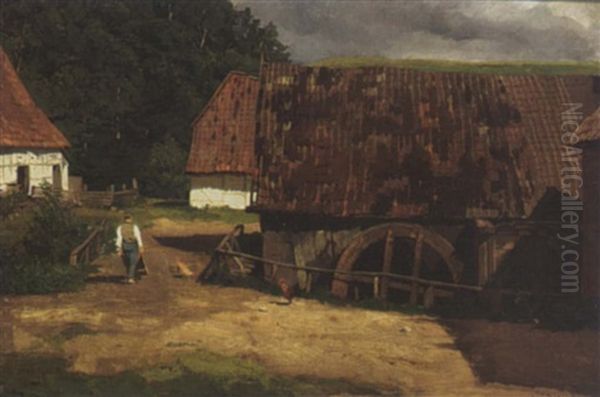 A Farmyard In Nausseden, Former East Prussia Oil Painting by Hans Von Bartels