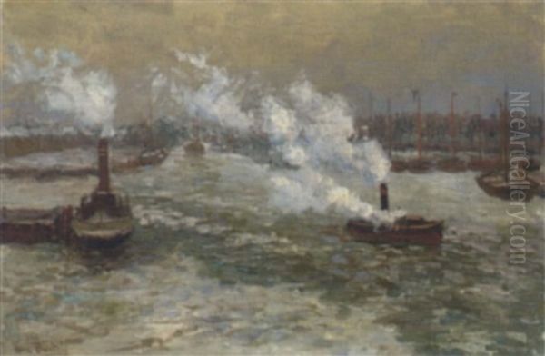 Blick In Einen Hafen Oil Painting by Hans Von Bartels