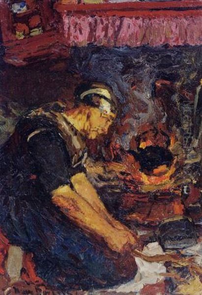 By The Fire, Nunspeet Oil Painting by Hans Von Bartels