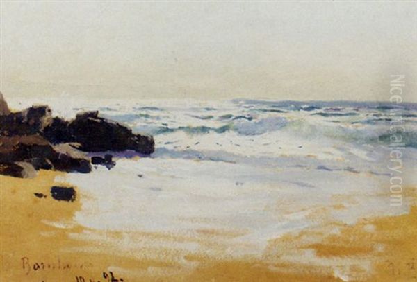 A Sunlit Beach, Bornholm Oil Painting by Hans Von Bartels