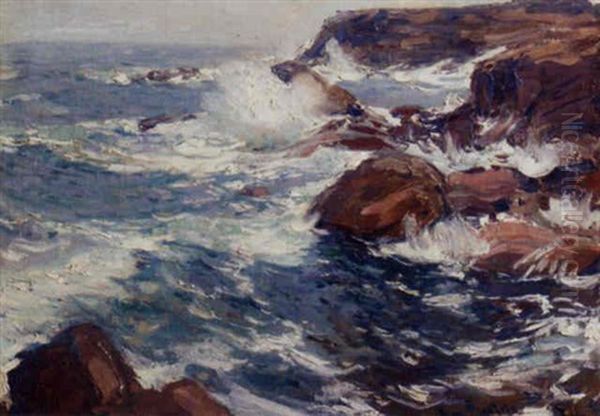 Waves Against The Rocky Coast, Penmarch, Brittany by Hans Von Bartels