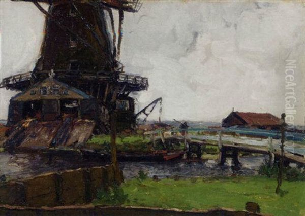 The Woodmill De Herder Near Leiden Oil Painting by Hans Von Bartels