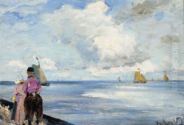 A Walk By The Sea Oil Painting by Hans Von Bartels