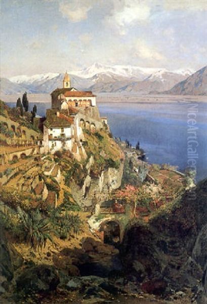 Santa Maria Del Sasso Am Lago Maggiore Oil Painting by Hans Von Bartels