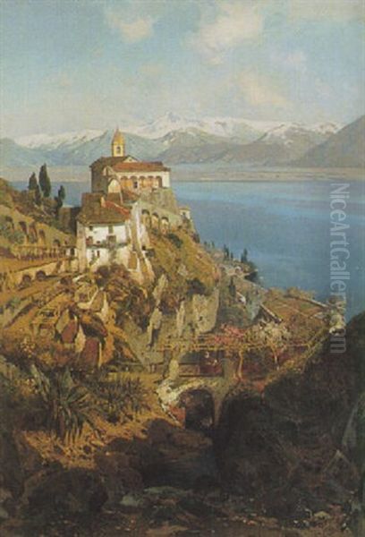 Santa Maria Del Sasso Am Lago Maggiore Oil Painting by Hans Von Bartels