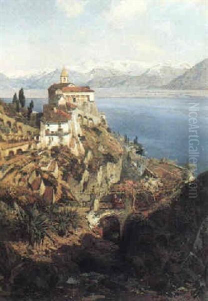 Santa Maria Del Sasso Am Lago Maggiore Oil Painting by Hans Von Bartels