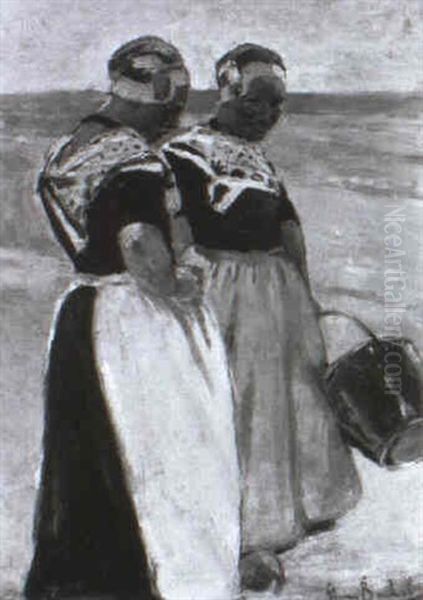 Zwei Hollandische Fischerfrauen In Den Dunen Oil Painting by Hans Von Bartels