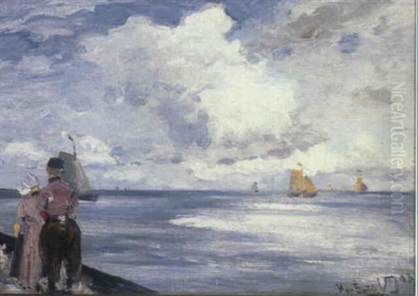 A Dutch Coastal Scene Oil Painting by Hans Von Bartels