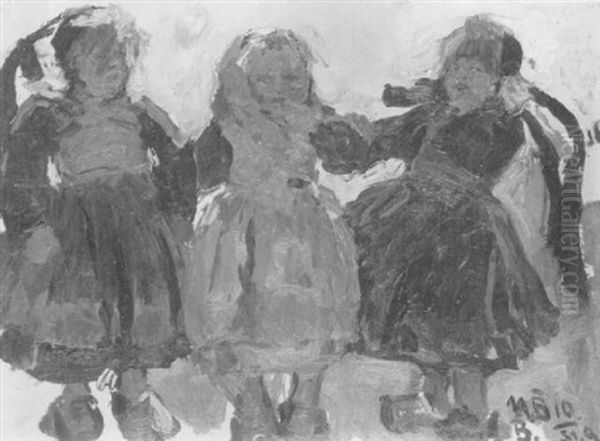 Three Little Girls Oil Painting by Hans Von Bartels