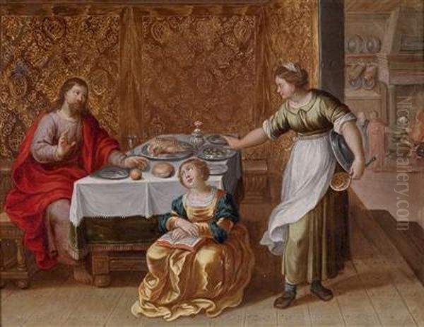 Jesus Imhause Von Martha Und Maria Oil Painting by Vincent Adriaenssen