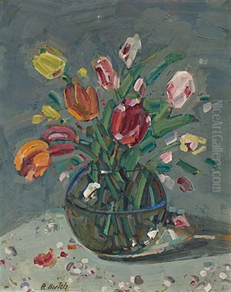 Tulpen In Glaserner Kugelvase by Rudolf Bartels