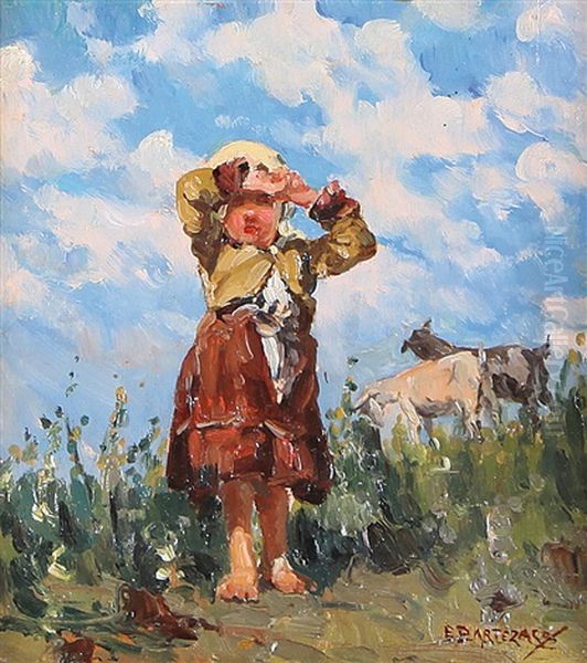 Figura Di Pastorella Con Capretta Oil Painting by Enrico Bartezago